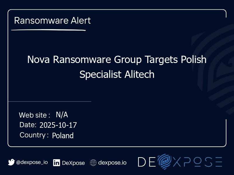 Nova Ransomware Group Targets Polish Specialist Alitech