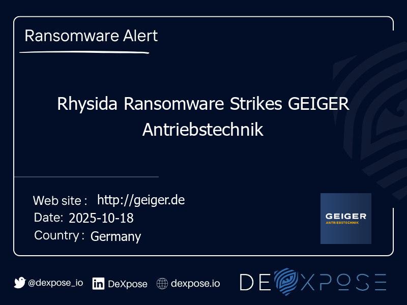 Rhysida Ransomware Strikes GEIGER Antriebstechnik