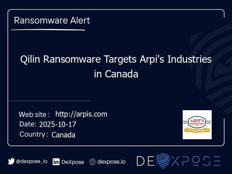 Qilin Ransomware Targets Arpi's Industries in Canada