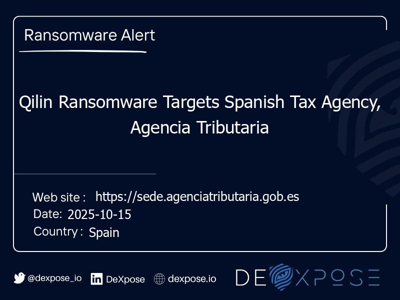 Qilin Ransomware Targets Spanish Tax Agency, Agencia Tributaria
