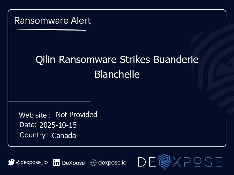Qilin Ransomware Strikes Buanderie Blanchelle