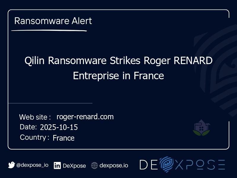 Qilin Ransomware Strikes Roger RENARD Entreprise in France