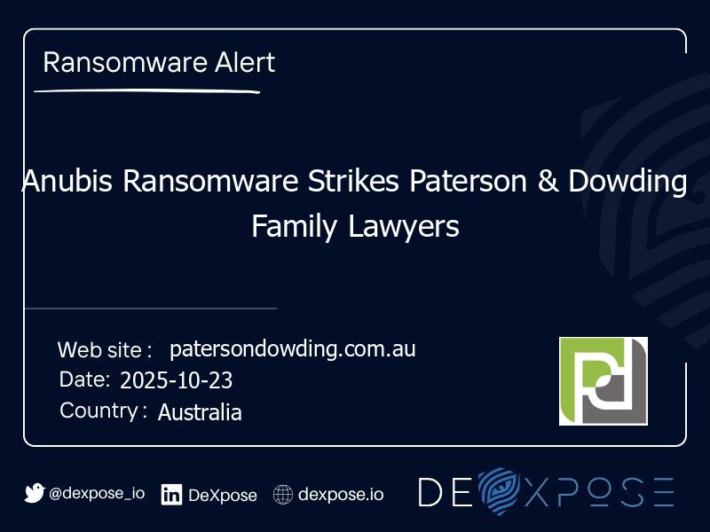 Anubis Ransomware Strikes Paterson & Dowding Family Lawyers