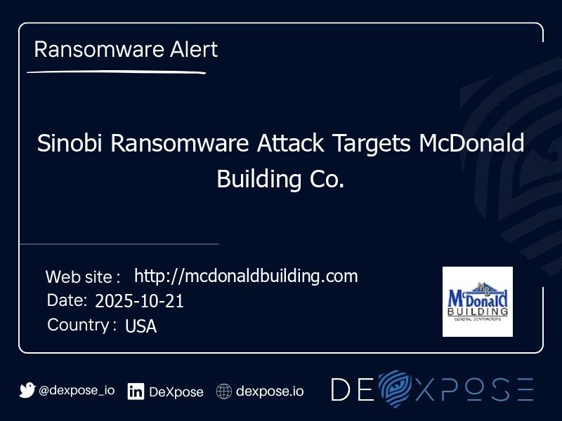 Sinobi Ransomware Attack Targets McDonald Building Co.
