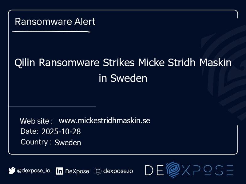 Qilin Ransomware Strikes Micke Stridh Maskin in Sweden