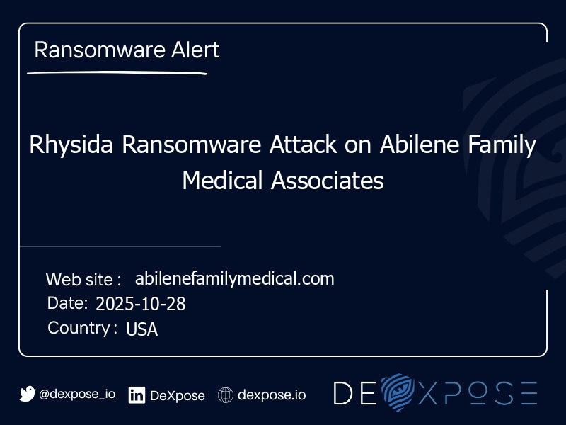 Rhysida Ransomware Attack on Abilene Family Medical Associates