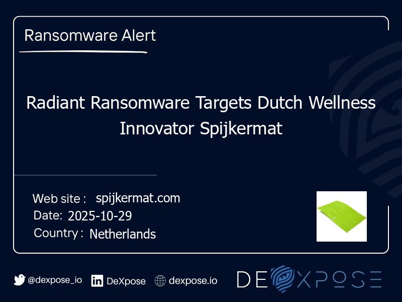 Radiant Ransomware Targets Dutch Wellness Innovator Spijkermat