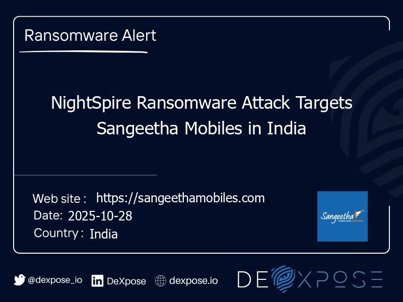 NightSpire Ransomware Attack Targets Sangeetha Mobiles in India