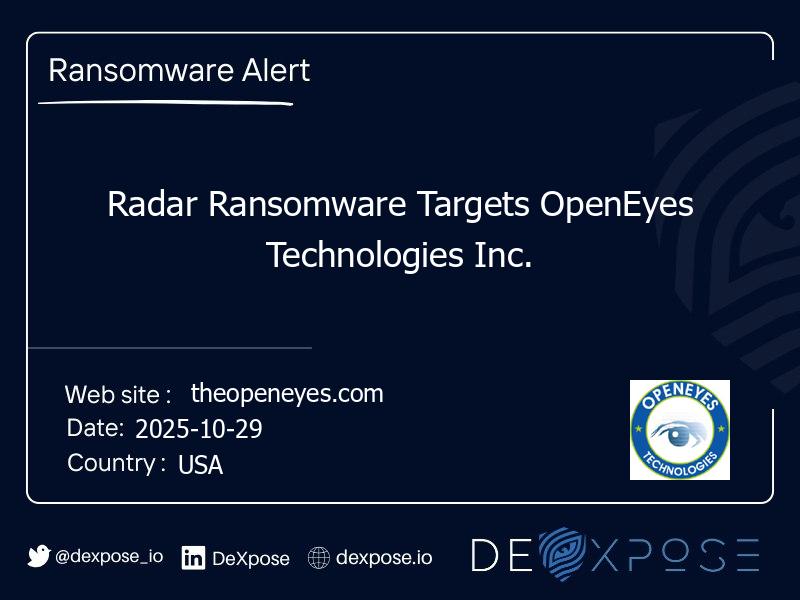 Radar Ransomware Targets OpenEyes Technologies Inc.