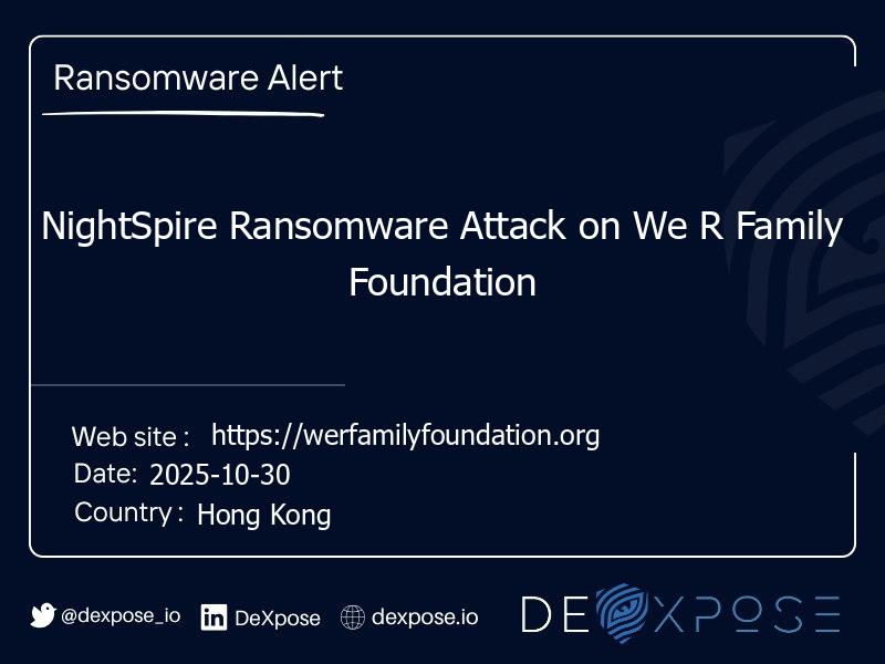 NightSpire Ransomware Attack on We R Family Foundation