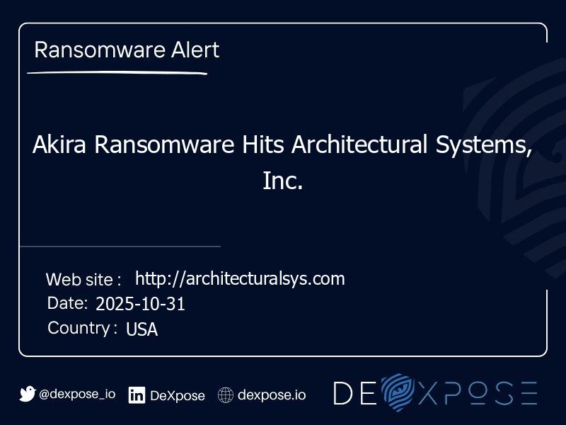 Akira Ransomware Hits Architectural Systems, Inc.