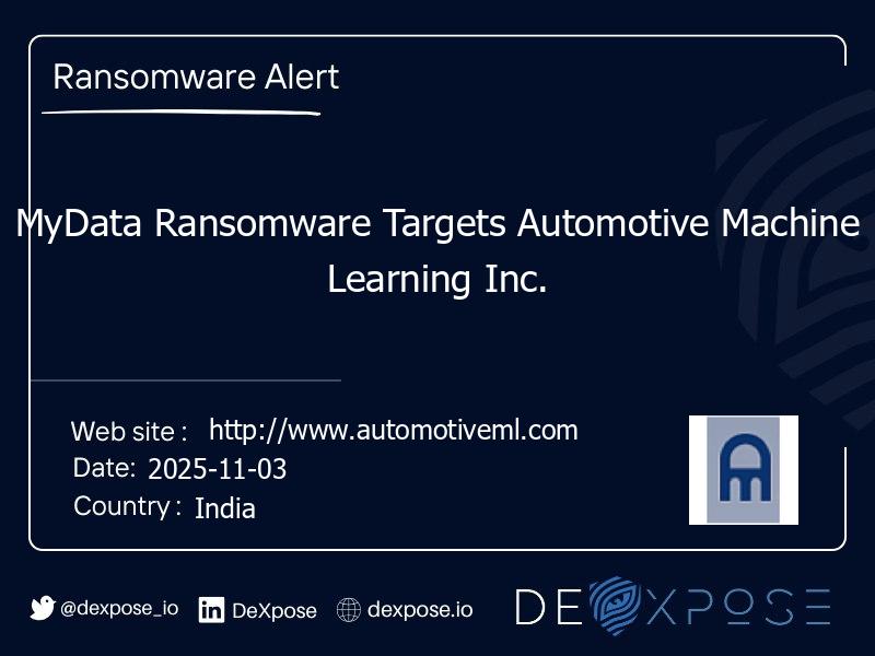 MyData Ransomware Targets Automotive Machine Learning Inc.