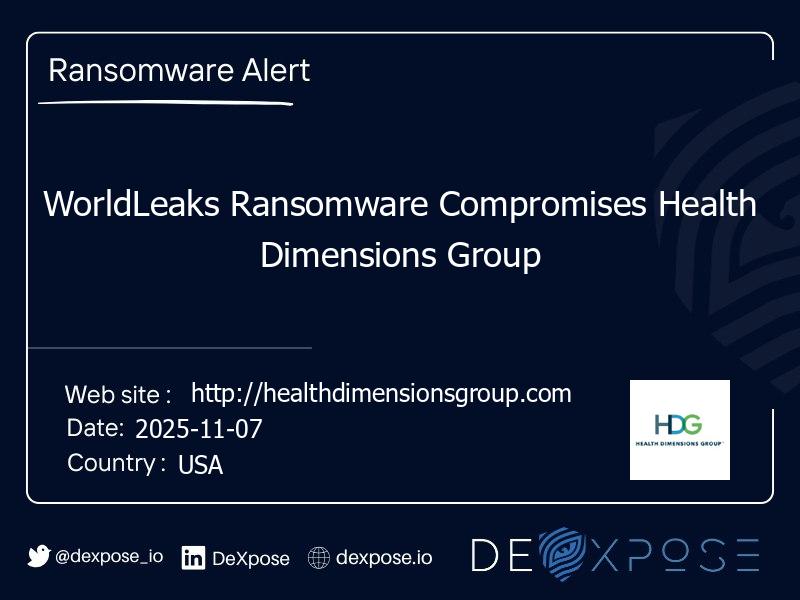 WorldLeaks Ransomware Compromises Health Dimensions Group