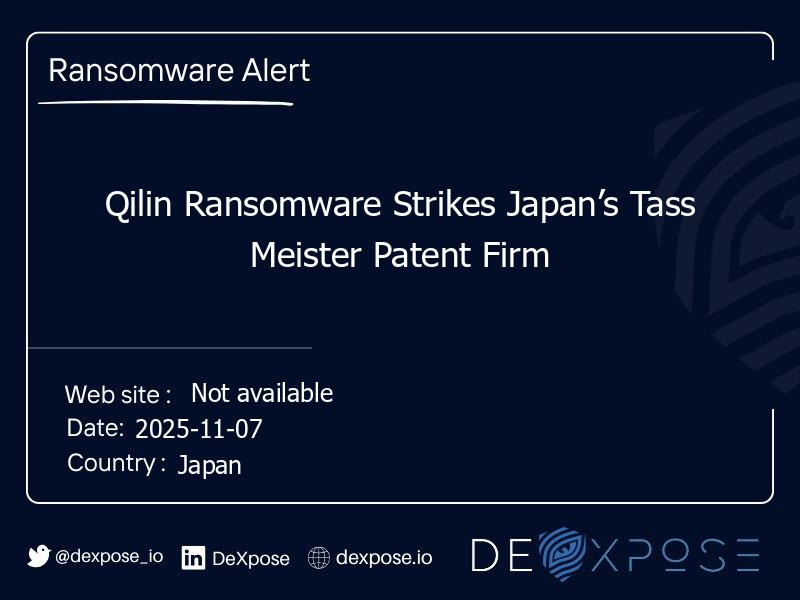 Qilin Ransomware Strikes Japan’s Tass Meister Patent Firm