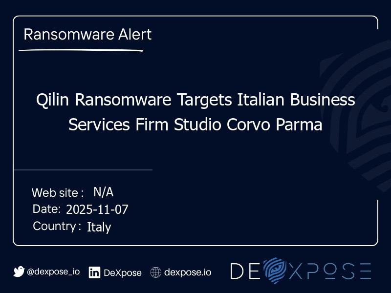 Qilin Ransomware Targets Italian Business Services Firm Studio Corvo Parma