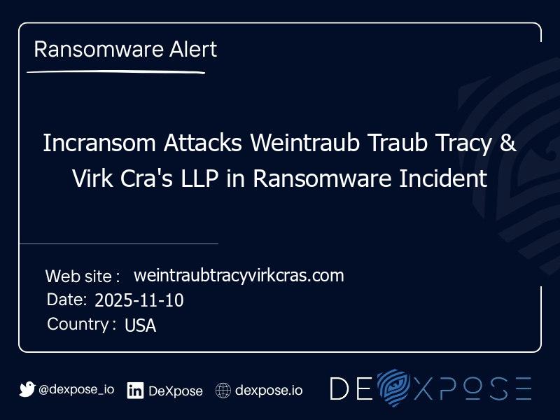 Incransom Attacks Weintraub Traub Tracy & Virk Cra's LLP in Ransomware Incident
