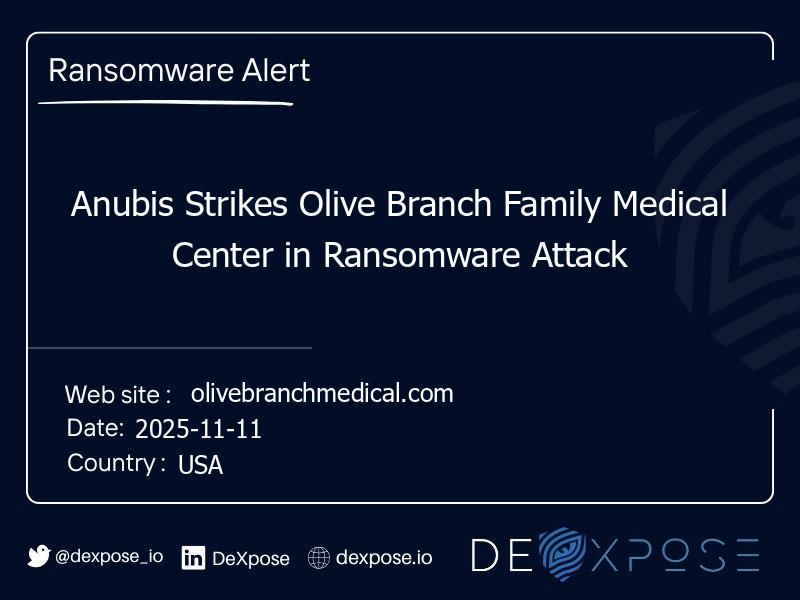 Anubis Strikes Olive Branch Family Medical Center in Ransomware Attack