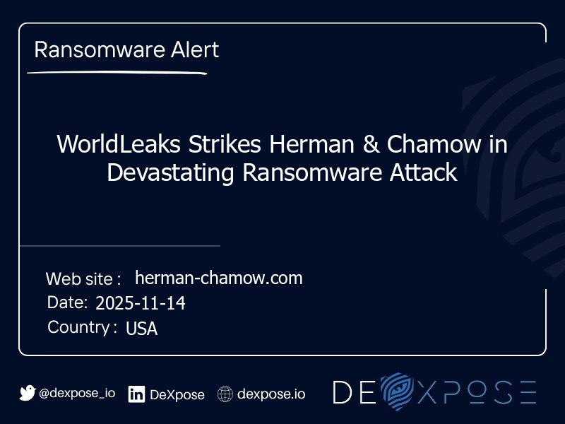 WorldLeaks Strikes Herman & Chamow in Devastating Ransomware Attack