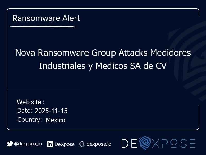 Nova Ransomware Group Attacks Medidores Industriales y Medicos SA de CV