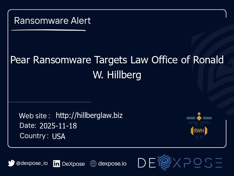 Pear Ransomware Targets Law Office of Ronald W. Hillberg