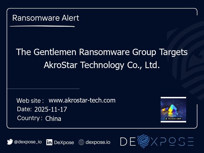 The Gentlemen Ransomware Group Targets AkroStar Technology Co., Ltd.