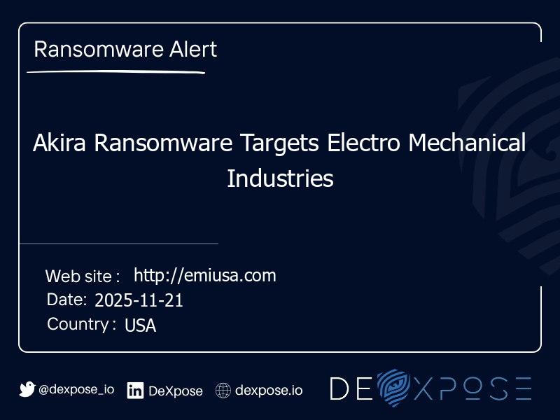 Akira Ransomware Targets Electro Mechanical Industries