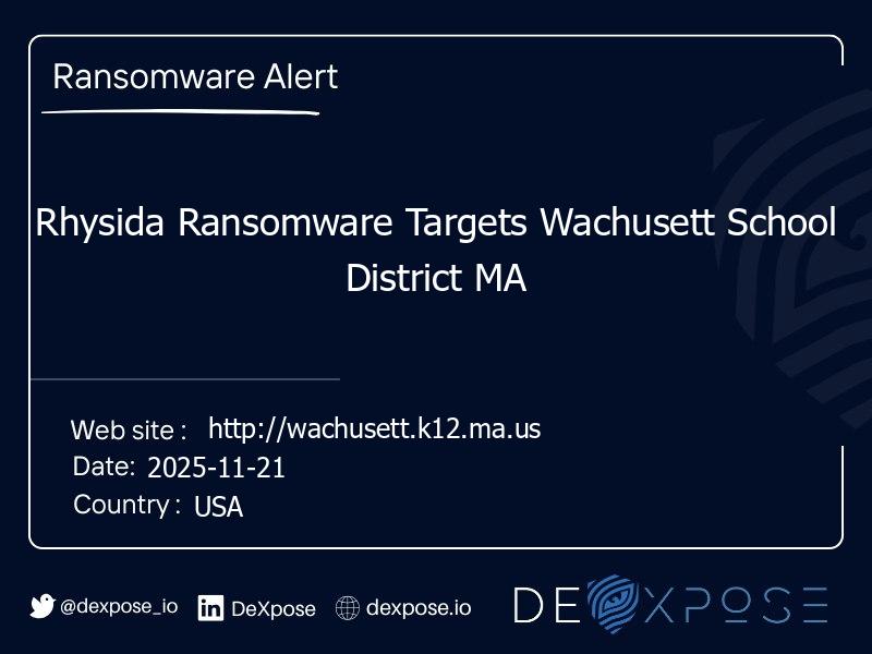 Rhysida Ransomware Targets Wachusett School District MA