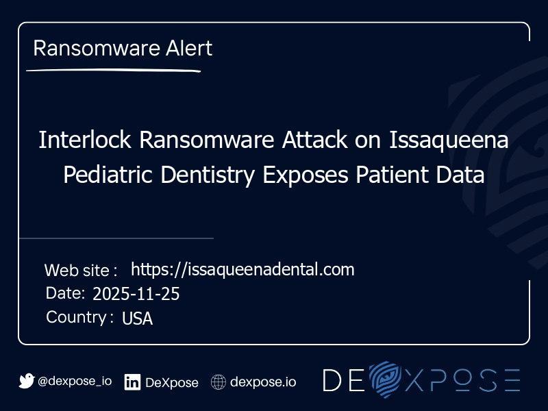 Interlock Ransomware Attack on Issaqueena Pediatric Dentistry Exposes Patient Data