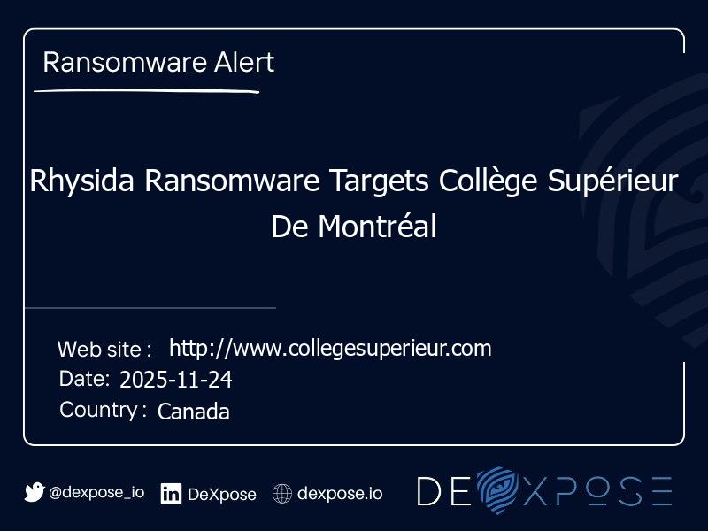 Rhysida Ransomware Targets Collège Supérieur De Montréal