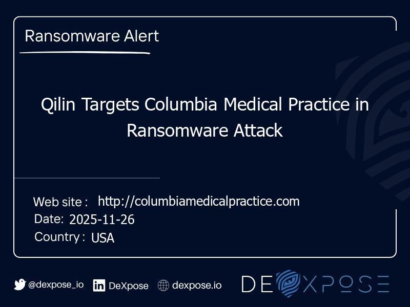 Qilin Targets Columbia Medical Practice in Ransomware Attack
