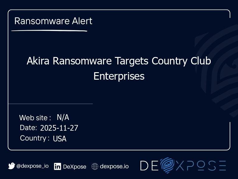Akira Ransomware Targets Country Club Enterprises
