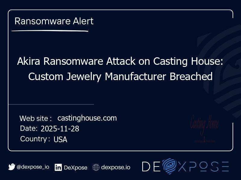 Akira Ransomware Attack on Casting House: Custom Jewelry Manufacturer Breached