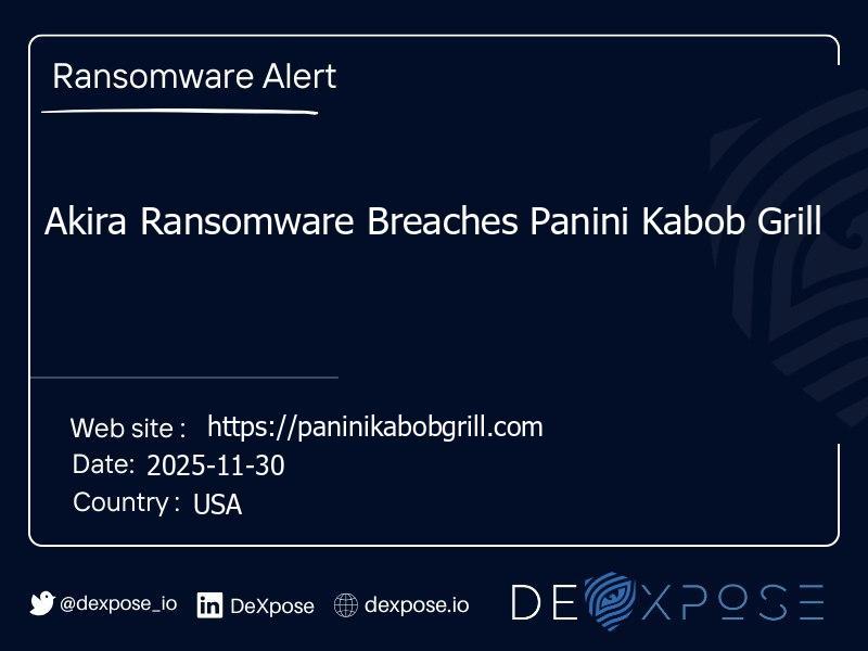 Akira Ransomware Breaches Panini Kabob Grill