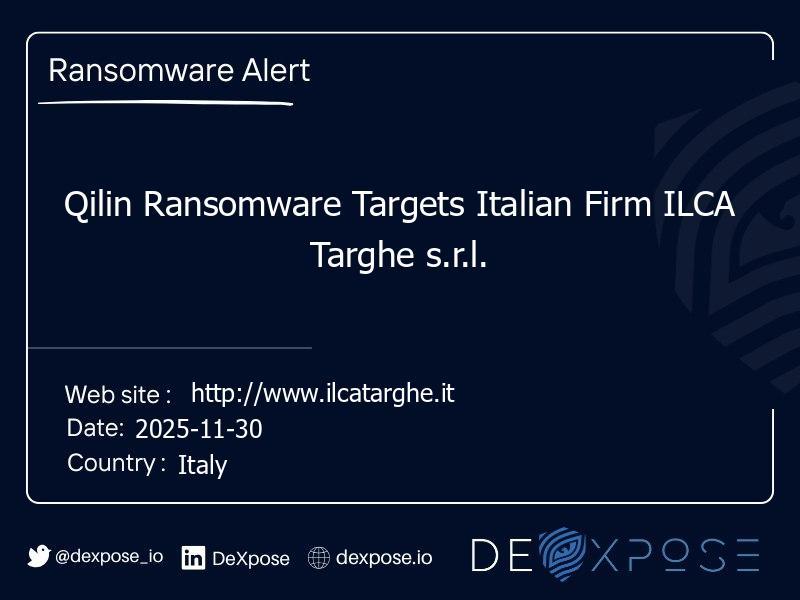Qilin Ransomware Targets Italian Firm ILCA Targhe s.r.l.