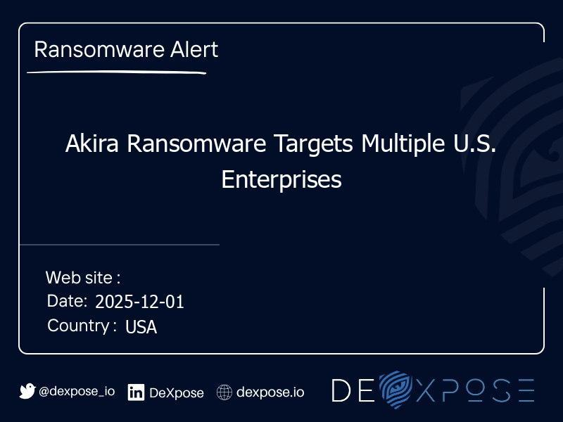 Akira Ransomware Targets Multiple U.S. Enterprises