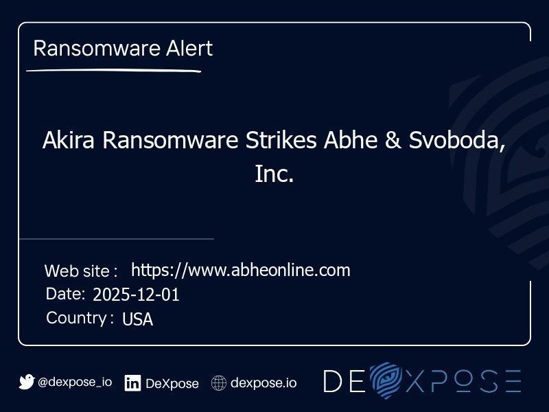 Akira Ransomware Strikes Abhe & Svoboda, Inc.