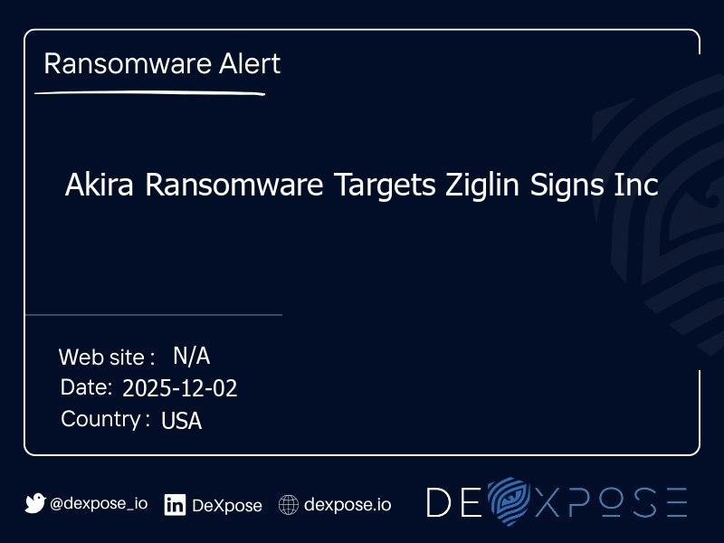 Akira Ransomware Targets Ziglin Signs Inc