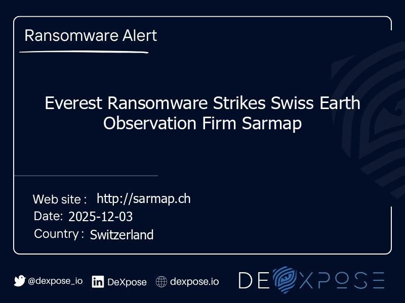 Everest Ransomware Strikes Swiss Earth Observation Firm Sarmap