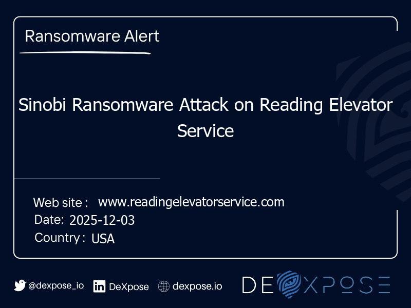 Sinobi Ransomware Attack on Reading Elevator Service