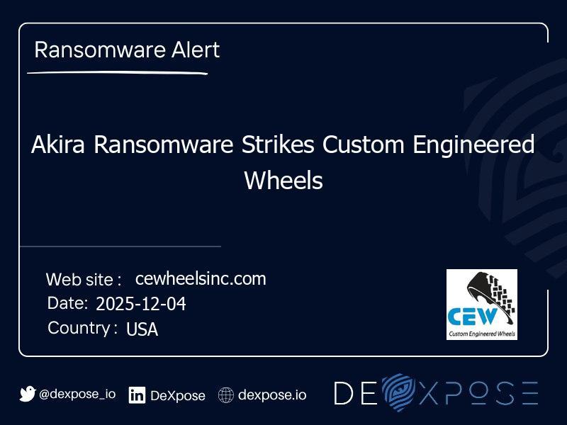 Akira Ransomware Strikes Custom Engineered Wheels