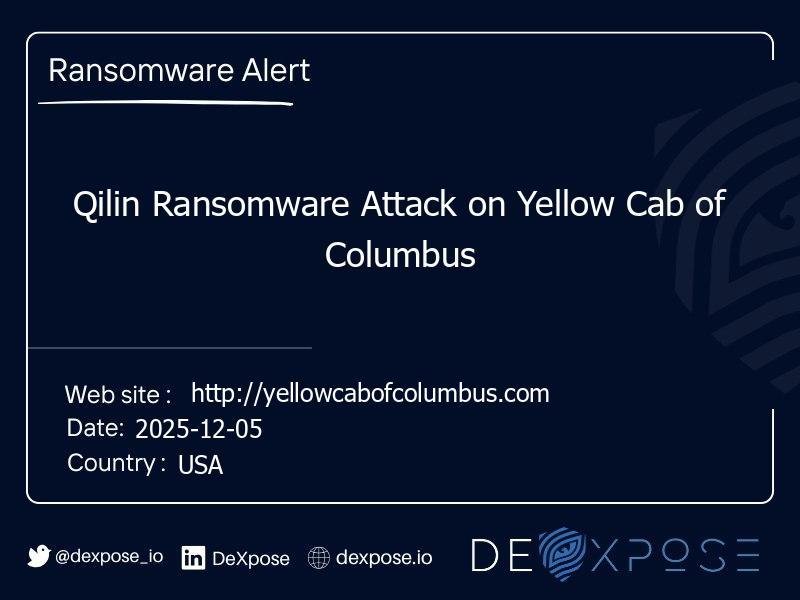 Qilin Ransomware Attack on Yellow Cab of Columbus