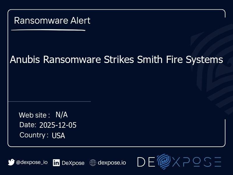 Anubis Ransomware Strikes Smith Fire Systems