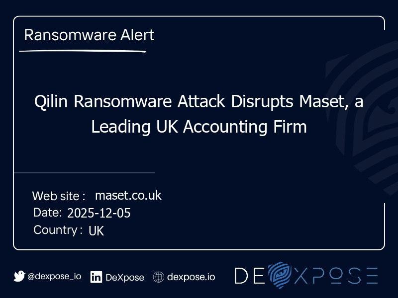 Qilin Ransomware Attack Disrupts Maset, a Leading UK Accounting Firm