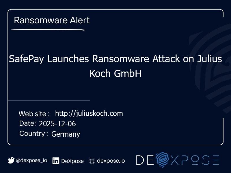 SafePay Launches Ransomware Attack on Julius Koch GmbH