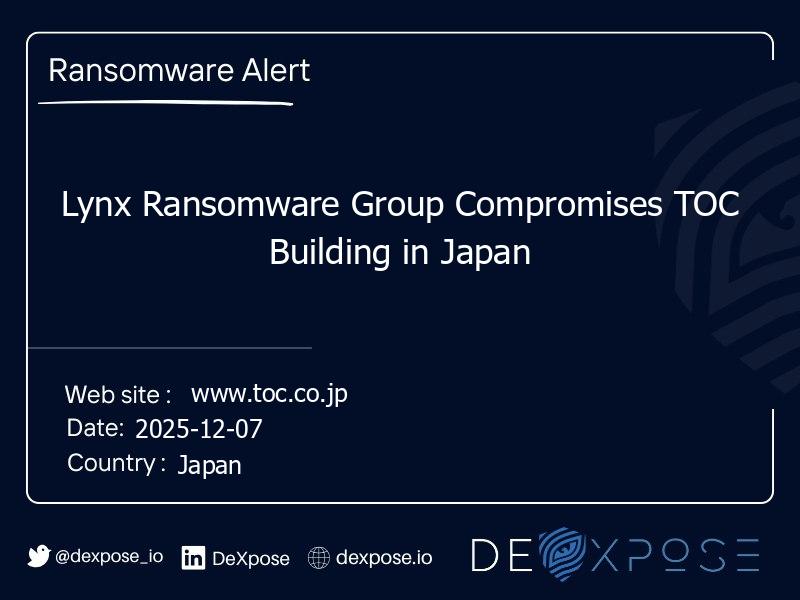 Lynx Ransomware Group Compromises TOC Building in Japan