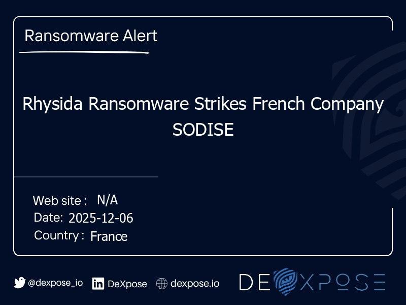Rhysida Ransomware Strikes French Company SODISE