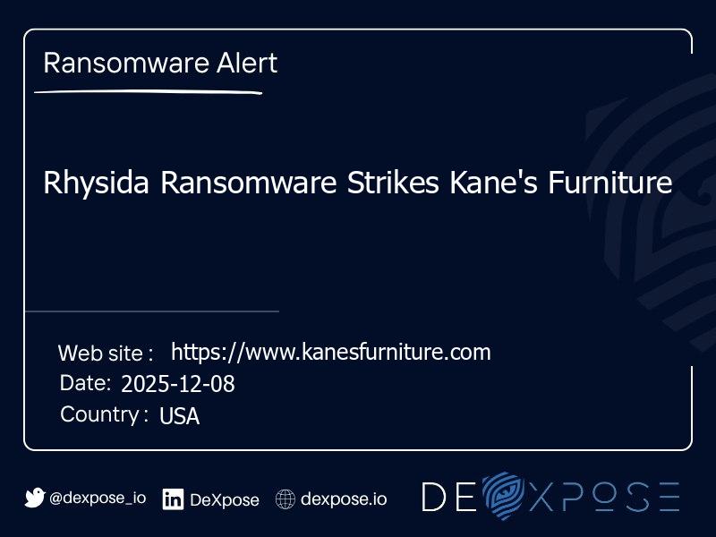 Rhysida Ransomware Strikes Kane's Furniture