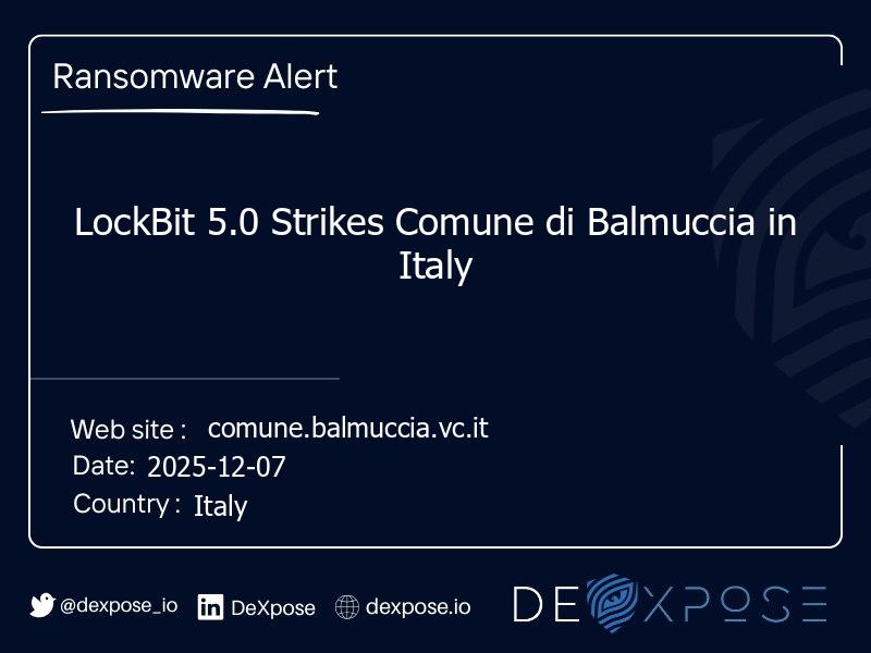 LockBit 5.0 Strikes Comune di Balmuccia in Italy