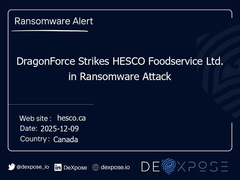 DragonForce Strikes HESCO Foodservice Ltd. in Ransomware Attack