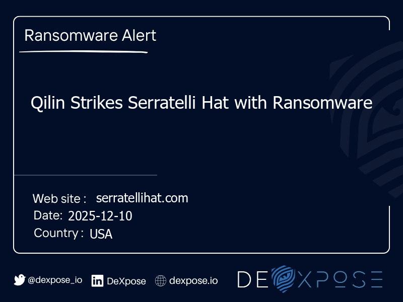 Qilin Strikes Serratelli Hat with Ransomware